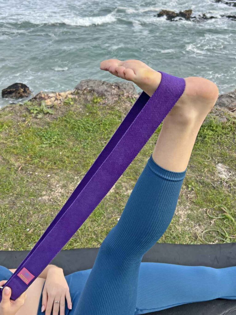 wide yoga strap purple leg stretching